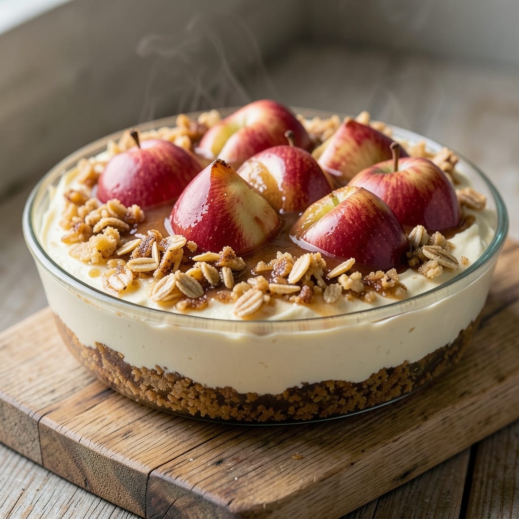 Apple Crisp Cheesecake No-Bake Recipe: Boozy Apple Filling Meets Crunchy Streusel Crown