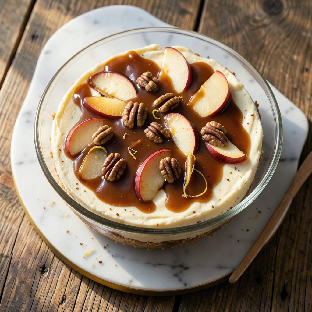 Apple Caramel Pecan Cheesecake Recipe: Spiced Apple Filling with Crunchy Pecan Streusel Crown