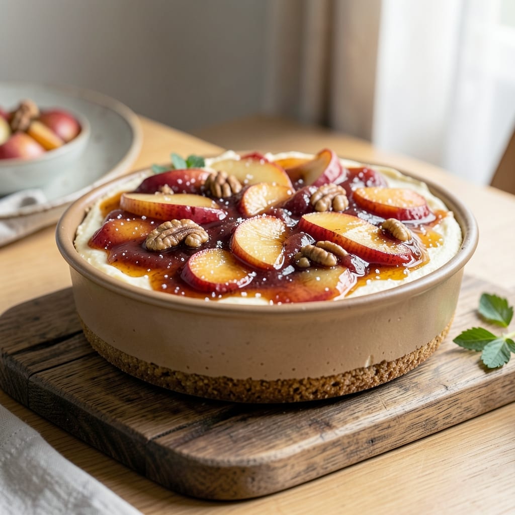 Apple Topped Cheesecake Recipe: Warm Spice Caramelized Crunch Over Creamy Filling