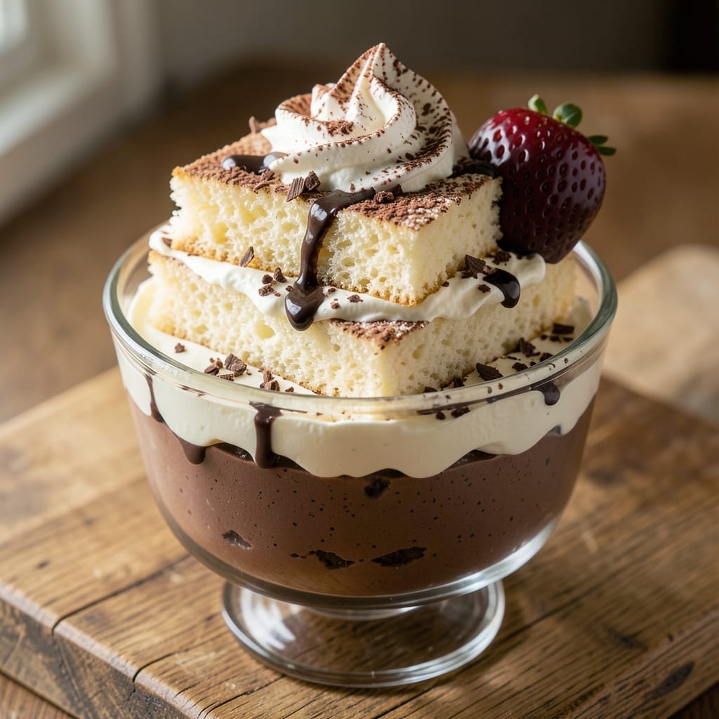 Angel Food Cake Chocolate Trifle Recipe: Light Layers With Decadent Chocolate Puddle