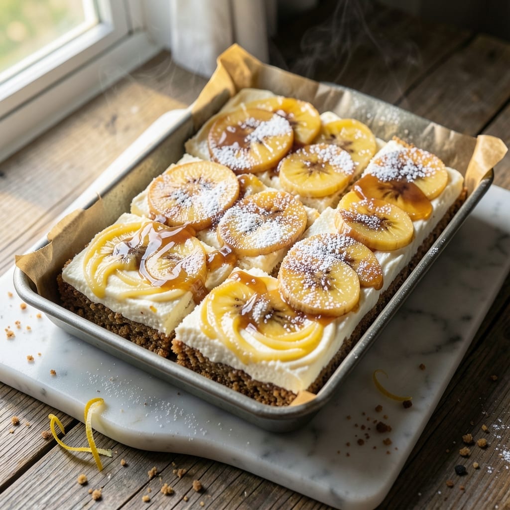Banana Cream Cheesecake Bars Recipe: Swirled Cream Cheese and Banana Bliss