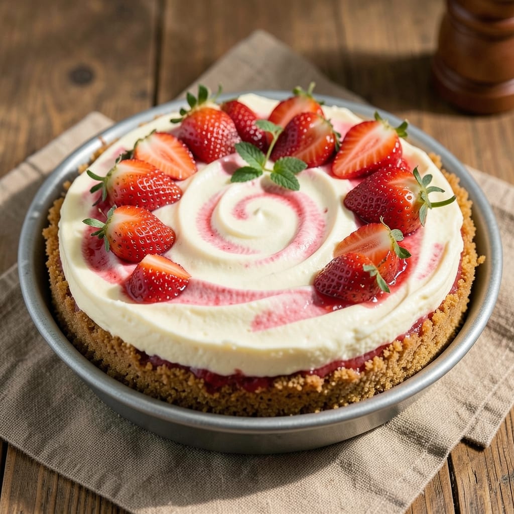 Baked Strawberry Cheesecake Recipe: No-Bake Stability With Jammy Swirls