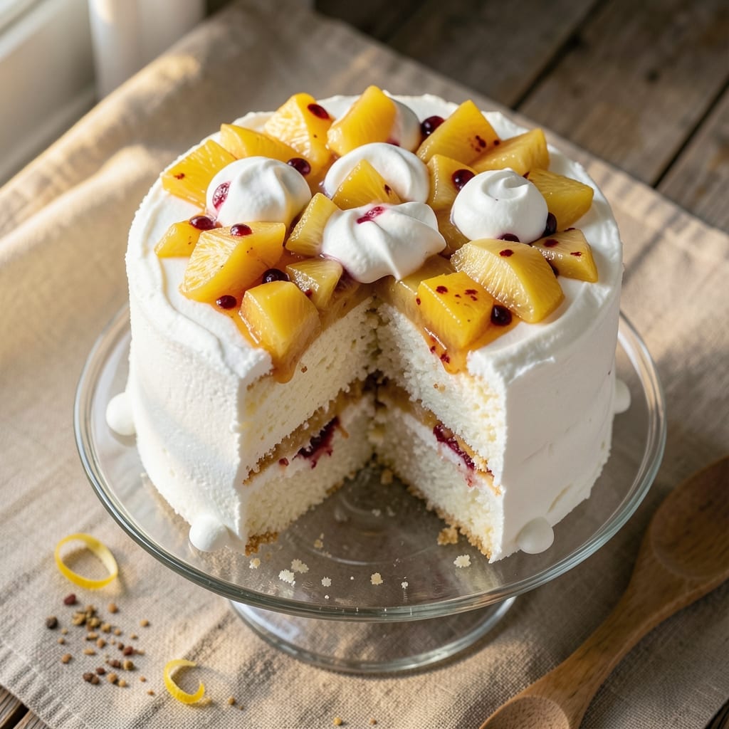Angel Food Cake Recipe With Pineapple and Cool Whip: Tropical Layers Lightened With Whipped Cream