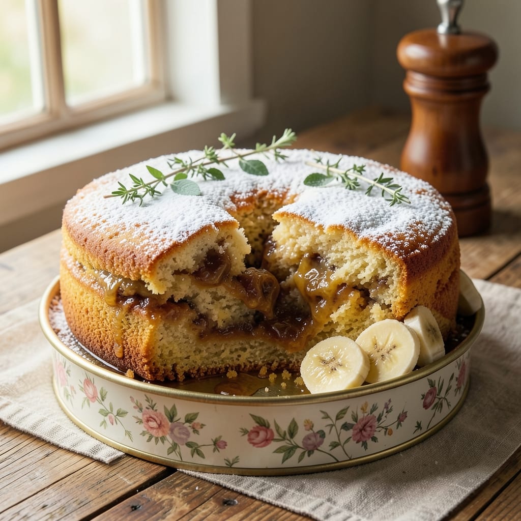 Banana Cake Recipe in Round Tin: Moist Layers With Caramelized Banana Top