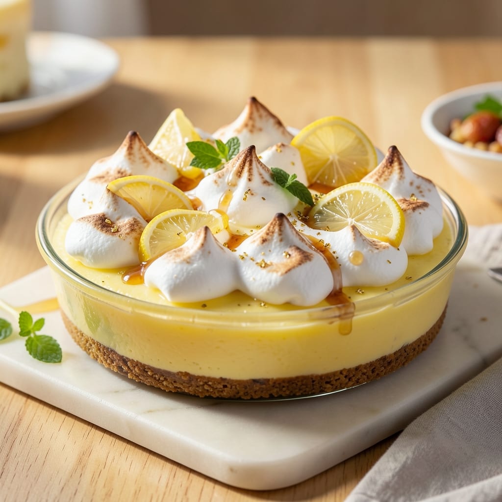 Amalfi Lemon Meringue Cheesecake Recipe: Citrus-Kissed Crunch With Golden Torch Top