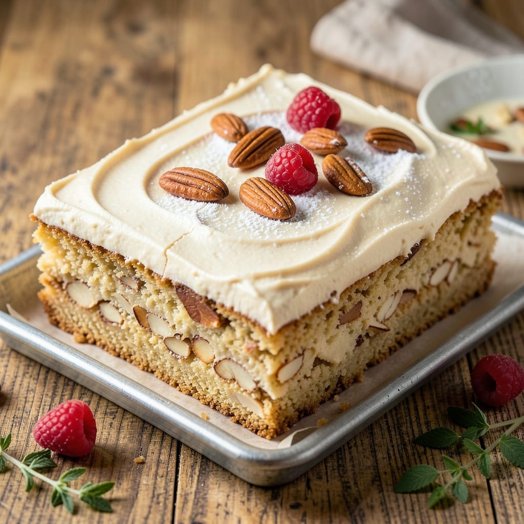 Almond Sheet Cake Recipe from Marion's Kitchen: Nutty Vanilla Layers with Flaky Streusel Top